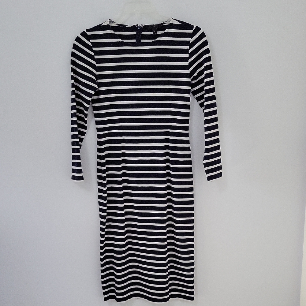 J. Crew Navy and White Long Sleeve Jersey Dress, Size 4
